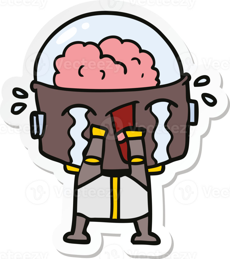 sticker of a cartoon crying robot png
