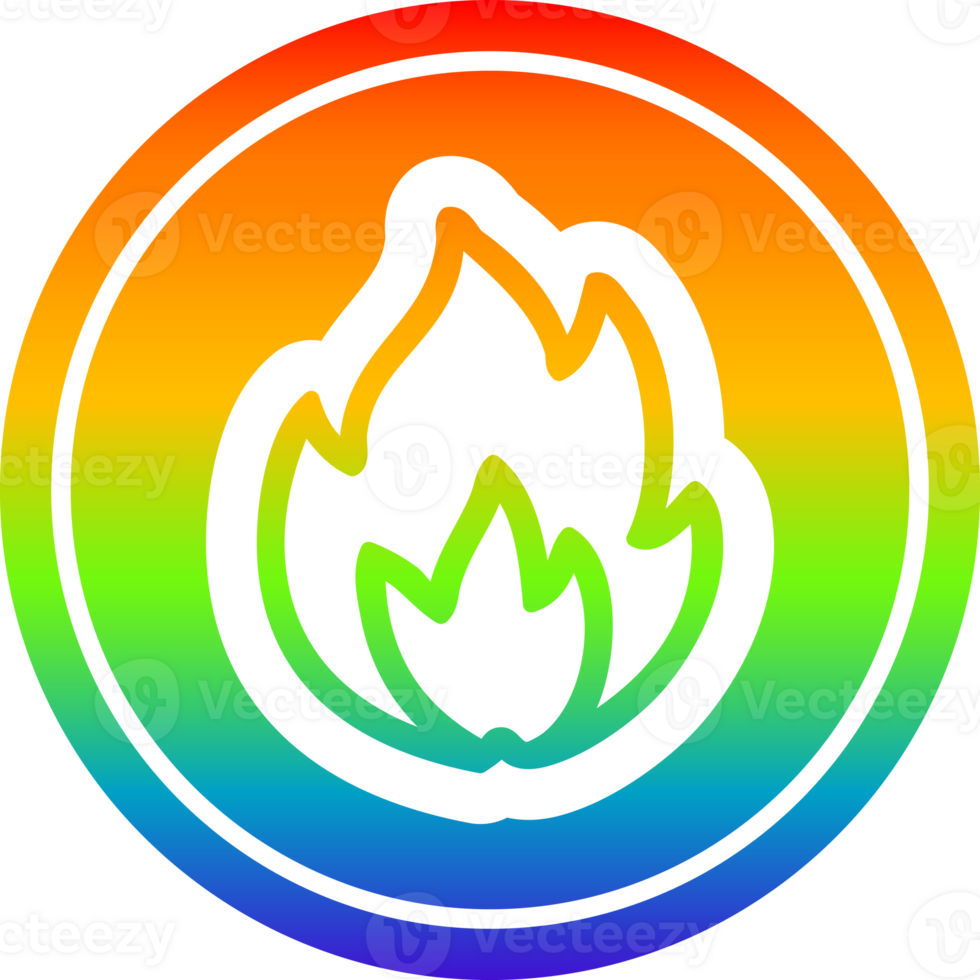 simple flame circular icon with rainbow gradient finish png
