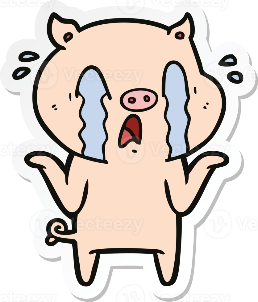 sticker of a crying pig cartoon png