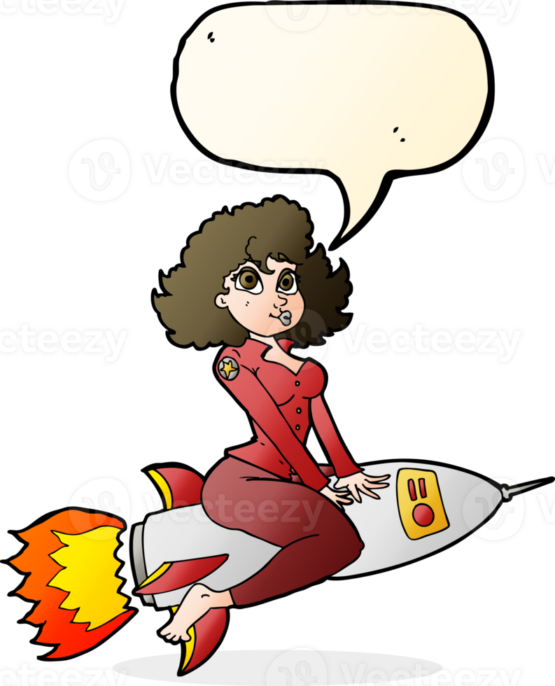 cartoon army pin up girl riding missile with speech bubble png