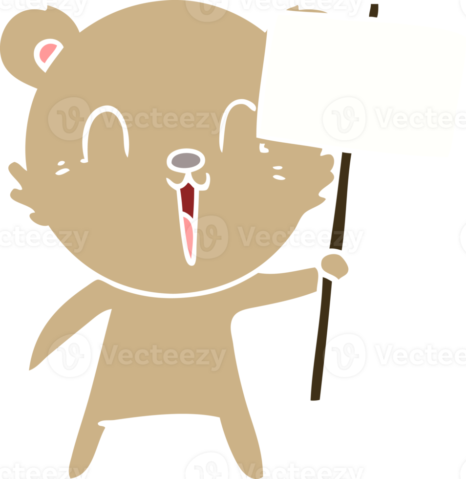 happy flat color style cartoon bear with placard png