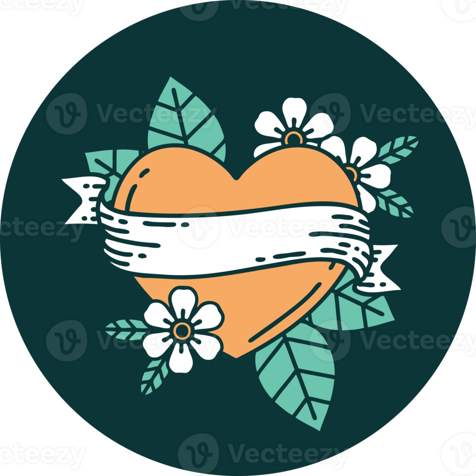 iconic tattoo style image of a heart and banner png