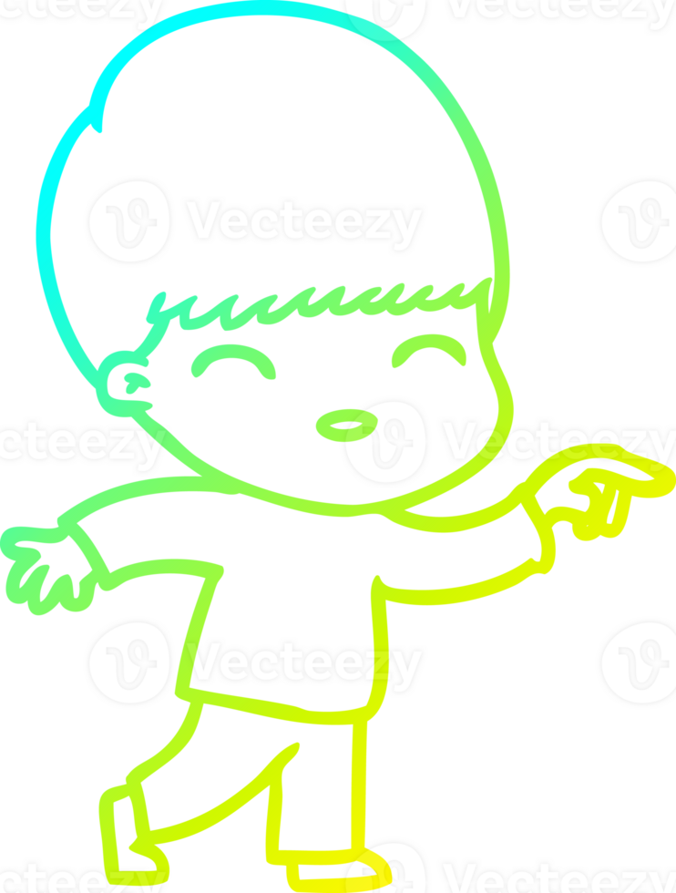 cold gradient line drawing of a happy cartoon boy png