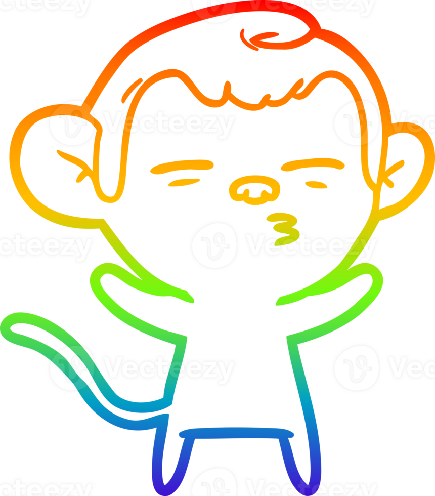 rainbow gradient line drawing of a cartoon suspicious monkey png