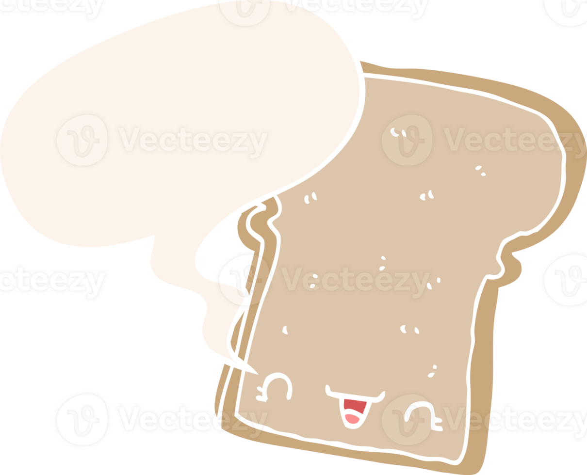 cute cartoon slice of bread with speech bubble in retro style png