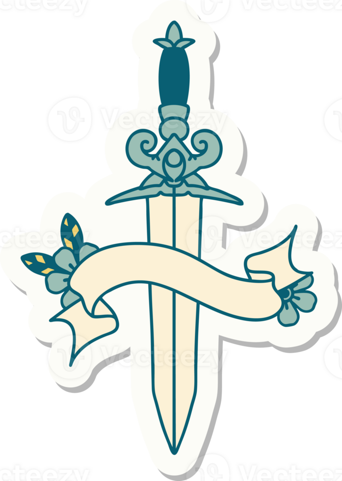 tattoo style sticker with banner of a dagger png