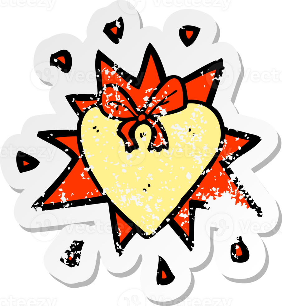 retro distressed sticker of a cartoon love heart png