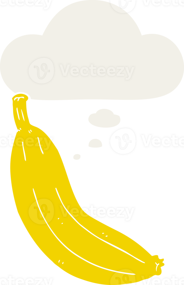 cartoon banana with thought bubble in retro style png