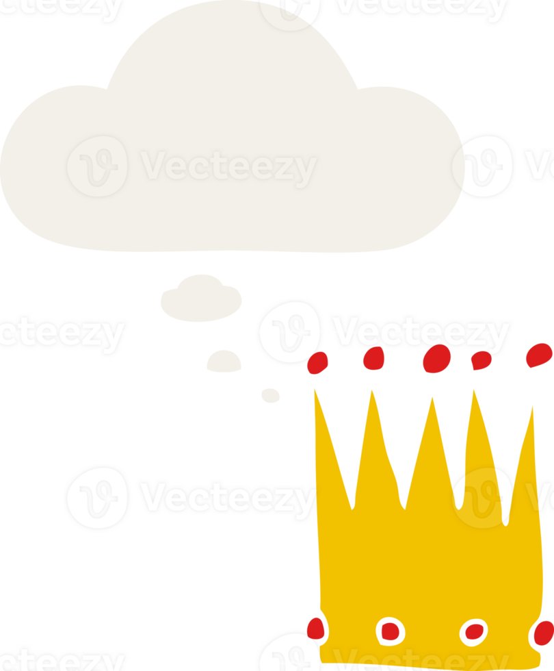 cartoon simple crown with thought bubble in retro style png