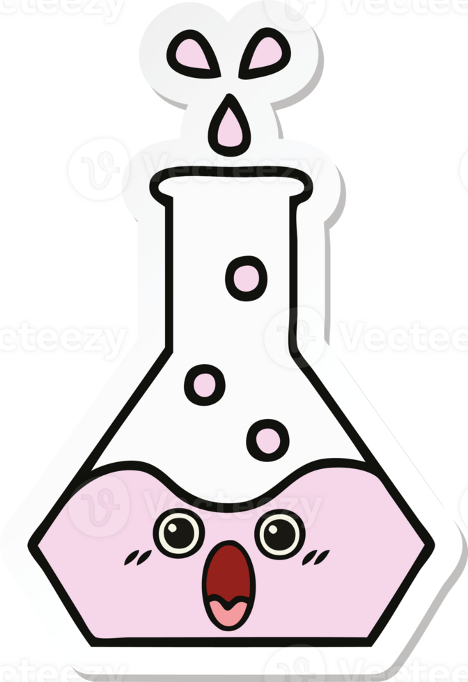 sticker of a cute cartoon science beaker png