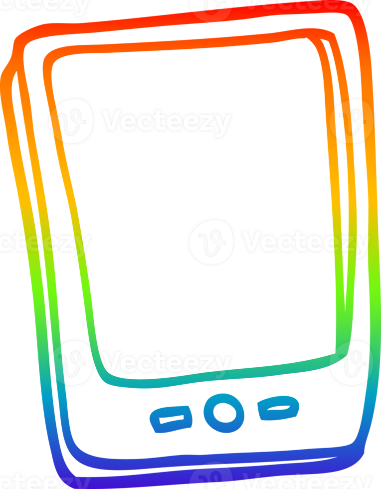rainbow gradient line drawing of a cartoon touch screen mobile png