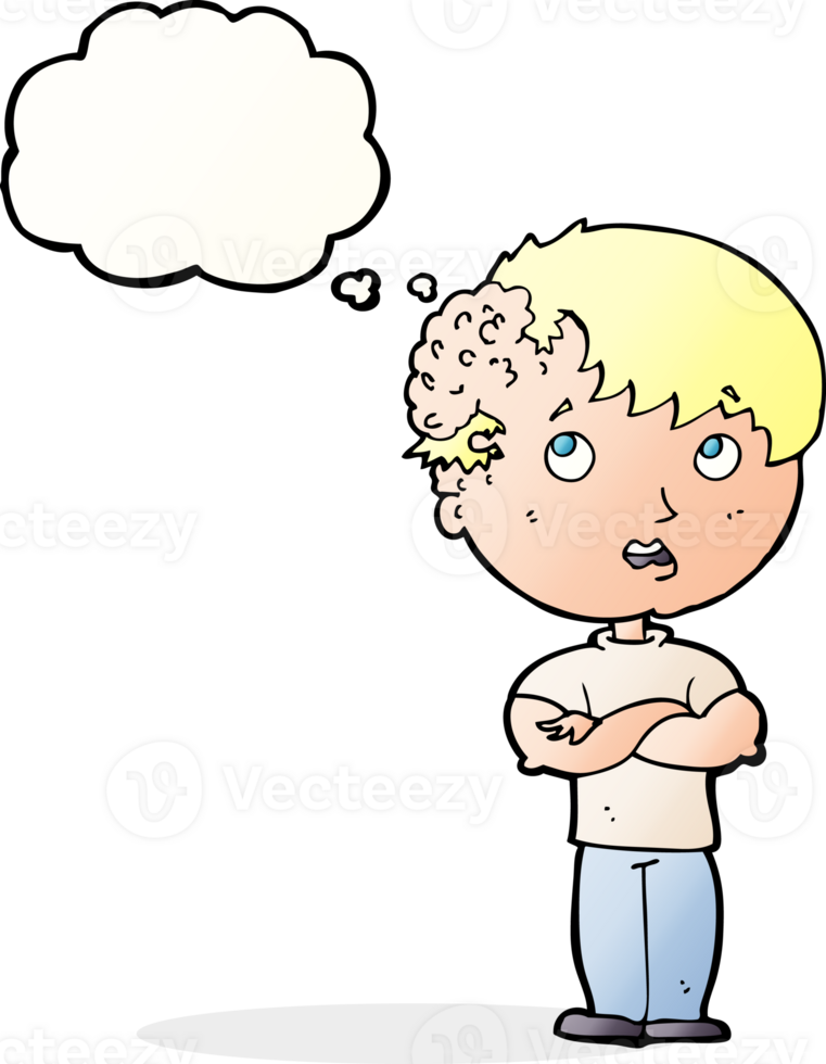 cartoon boy with growth on head with thought bubble png