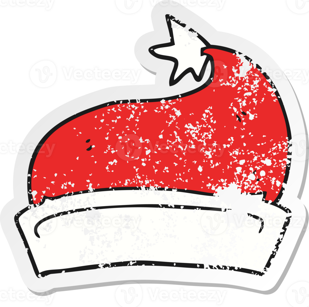 retro distressed sticker of a cartoon christmas hat png