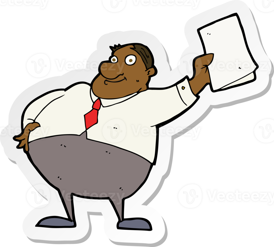 sticker of a cartoon boss waving papers png