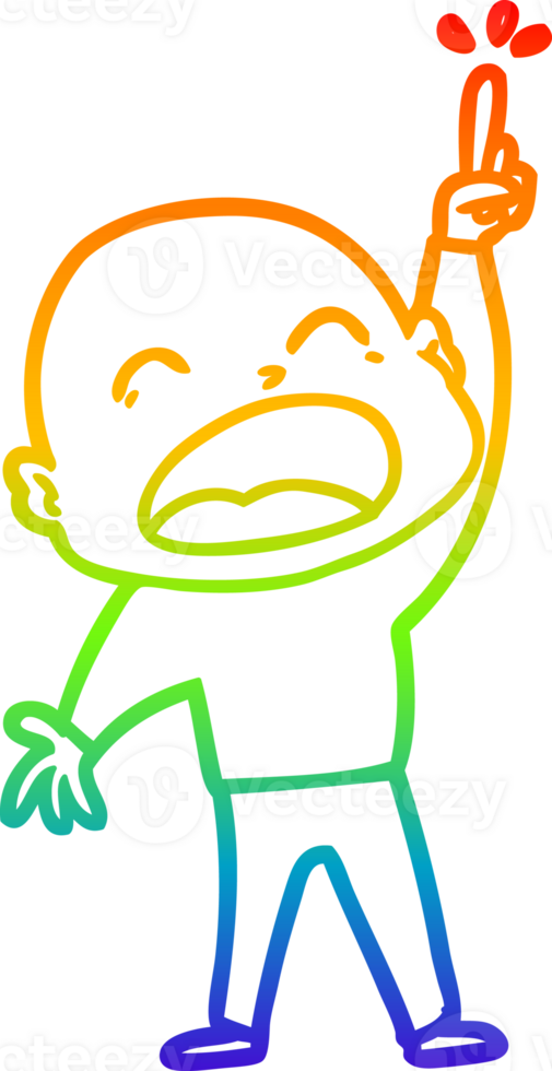 rainbow gradient line drawing of a cartoon shouting bald man png