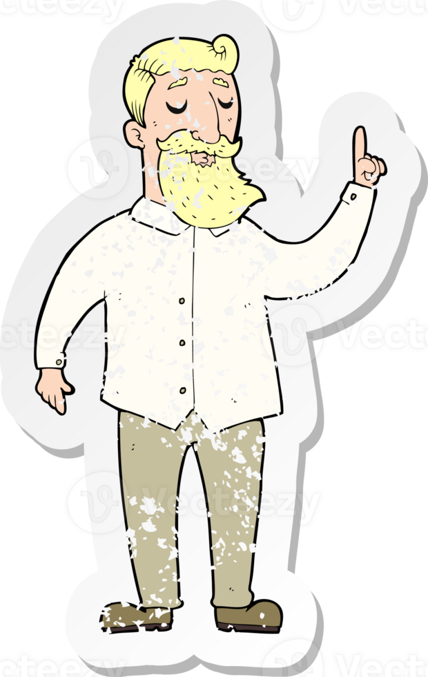 retro distressed sticker of a cartoon bearded man with idea png