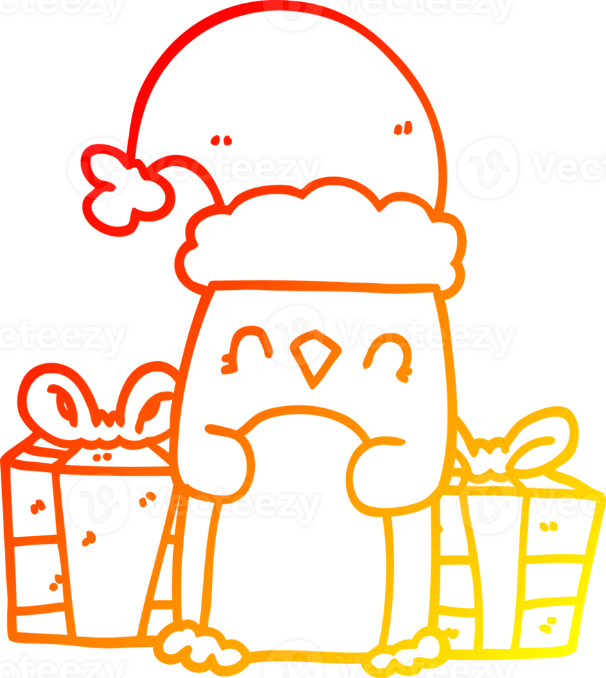 warm gradient line drawing of a cute christmas penguin png