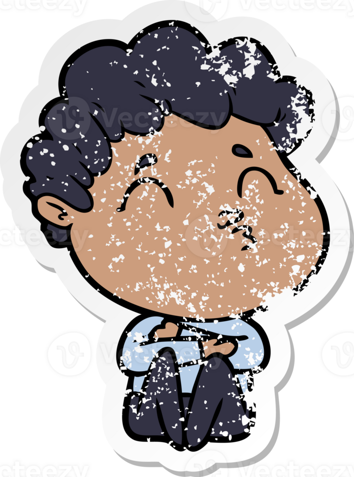 distressed sticker of a cartoon man pouting png