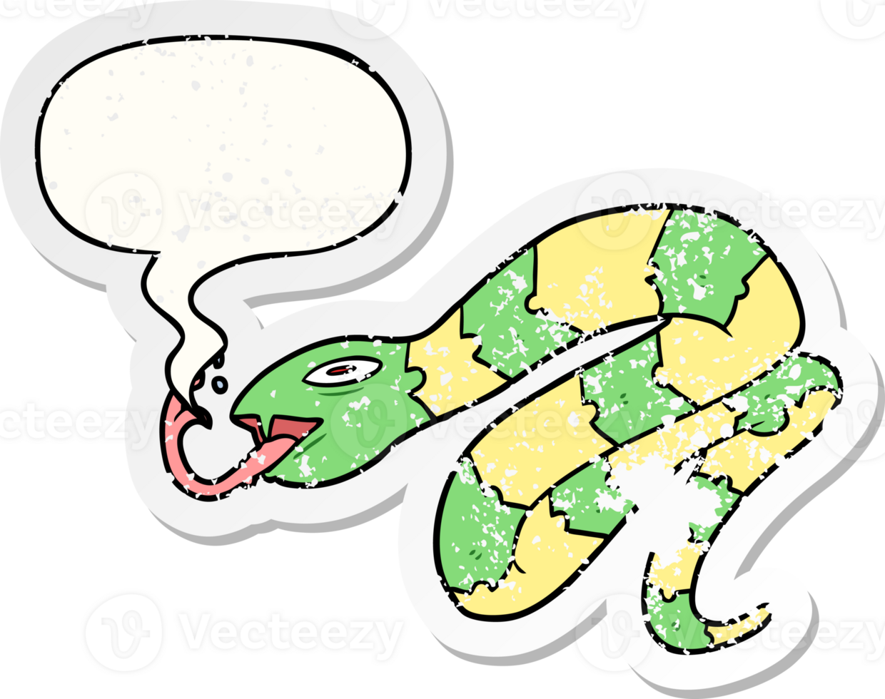 cartoon hissing snake with speech bubble distressed distressed old sticker png