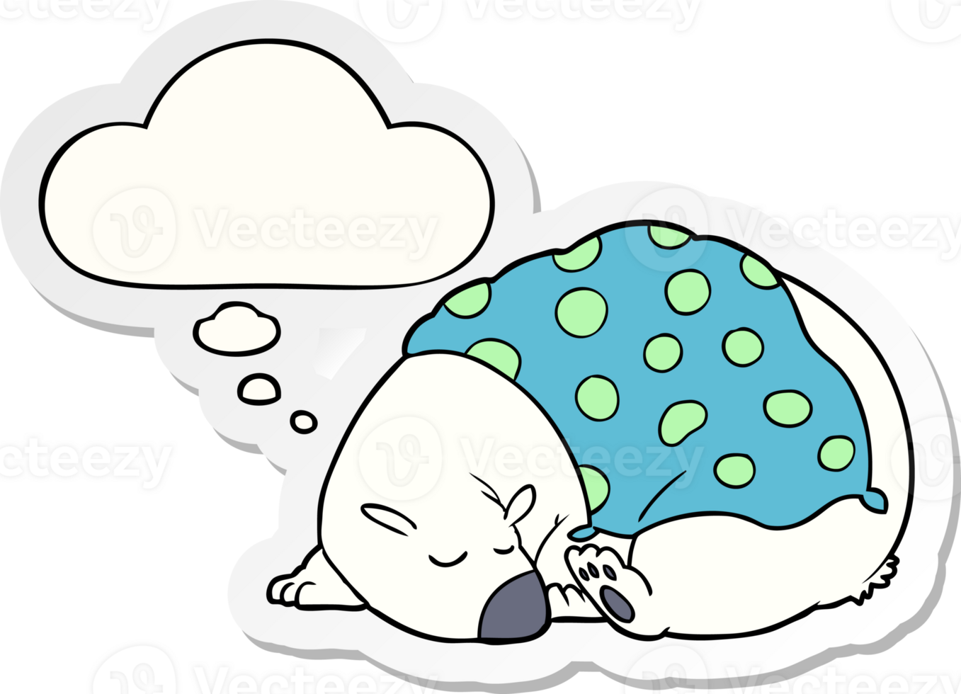 cartoon polar bear sleeping with thought bubble as a printed sticker png