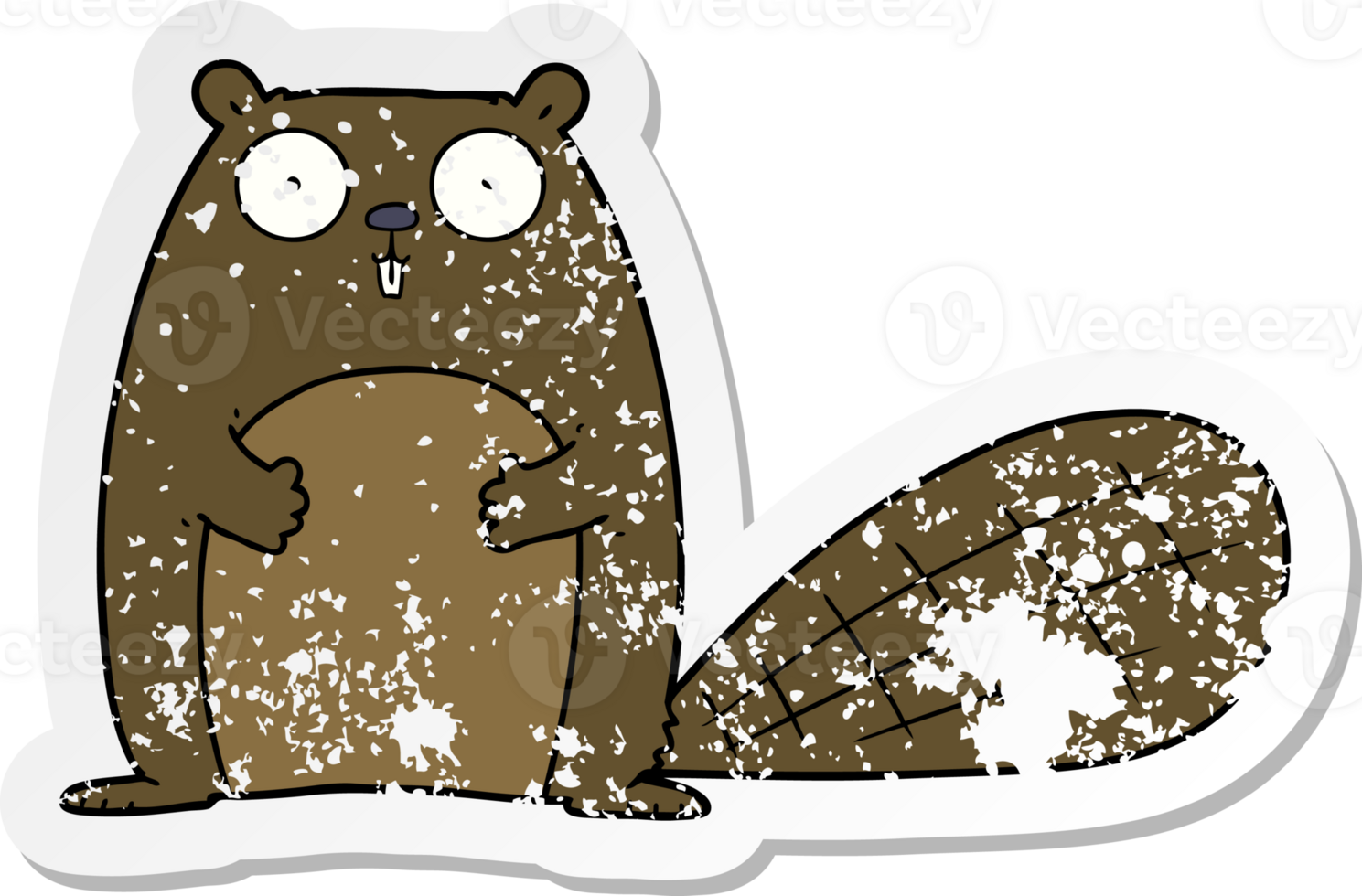 distressed sticker of a cartoon beaver png