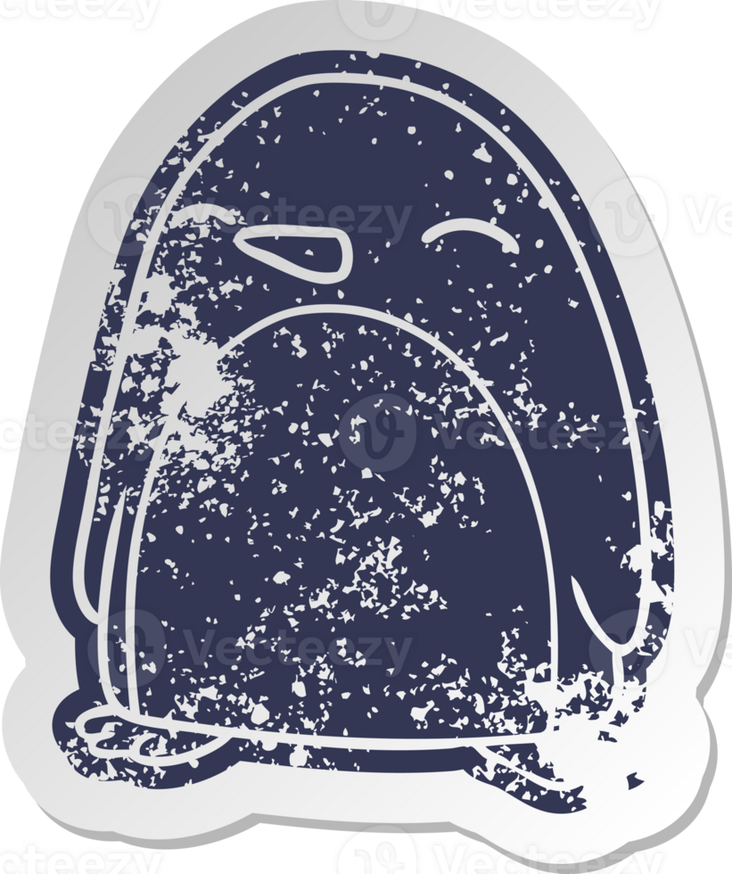 distressed old cartoon sticker of a cute penguin png