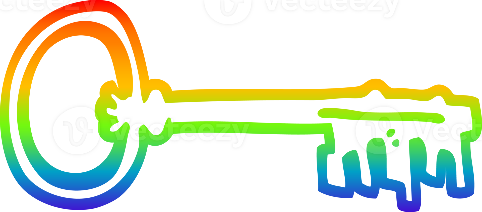 rainbow gradient line drawing of a cartoon old key png