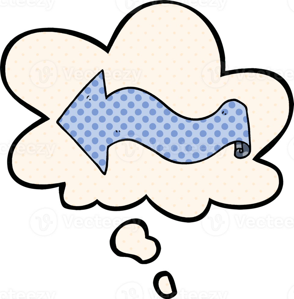 cartoon arrow with thought bubble in comic book style png