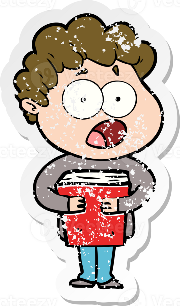 distressed sticker of a cartoon man gasping in surprise png