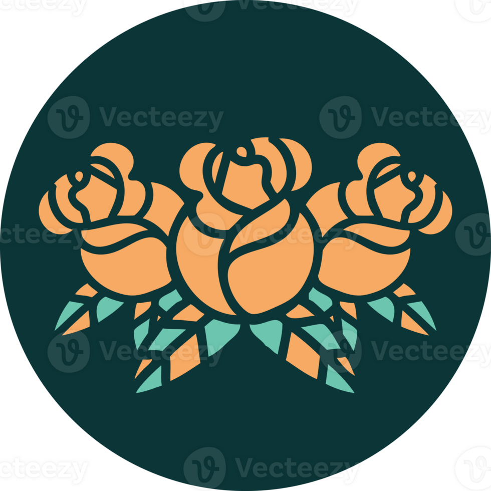 iconic tattoo style image of a bouquet of flowers png