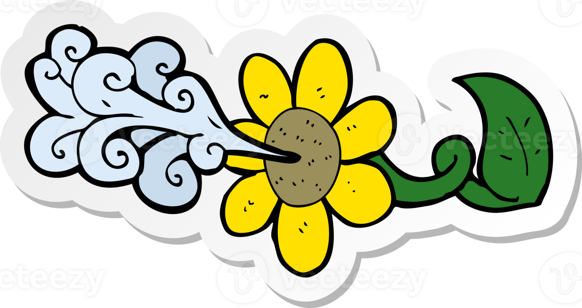 sticker of a cartoon flower squirting water png