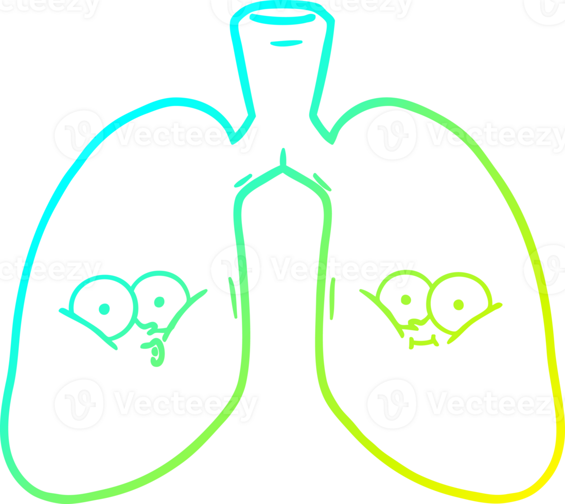cold gradient line drawing of a cartoon lungs png