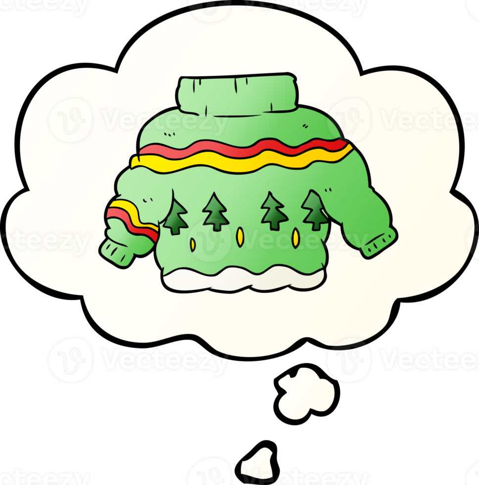 cartoon christmas jumper with thought bubble in smooth gradient style png