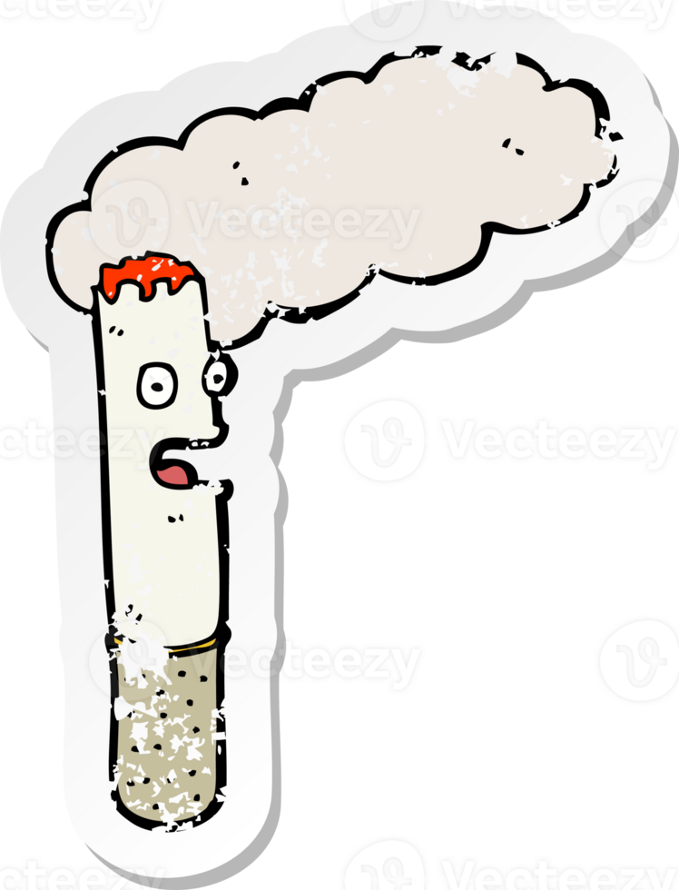 retro distressed sticker of a cartoon cigarette png