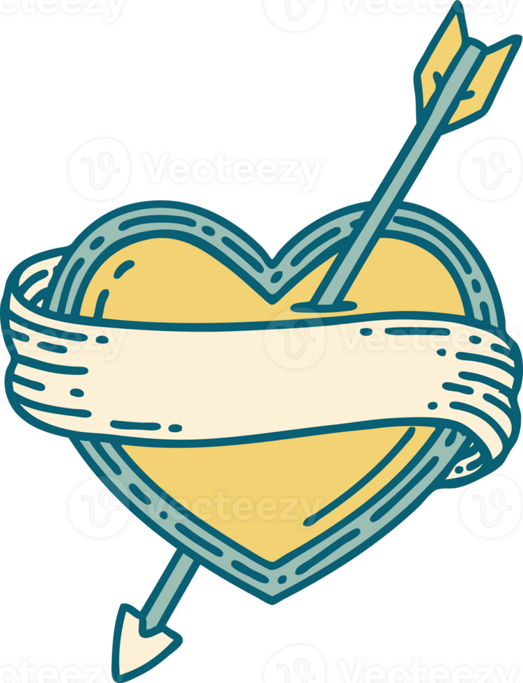 iconic tattoo style image of an arrow heart and banner png
