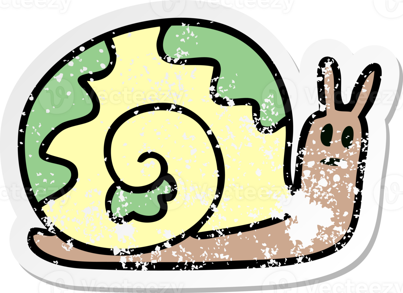 distressed sticker of a quirky hand drawn cartoon snail png