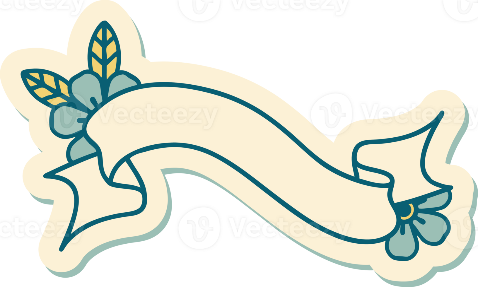 sticker of tattoo in traditional style of a banner and flowers png