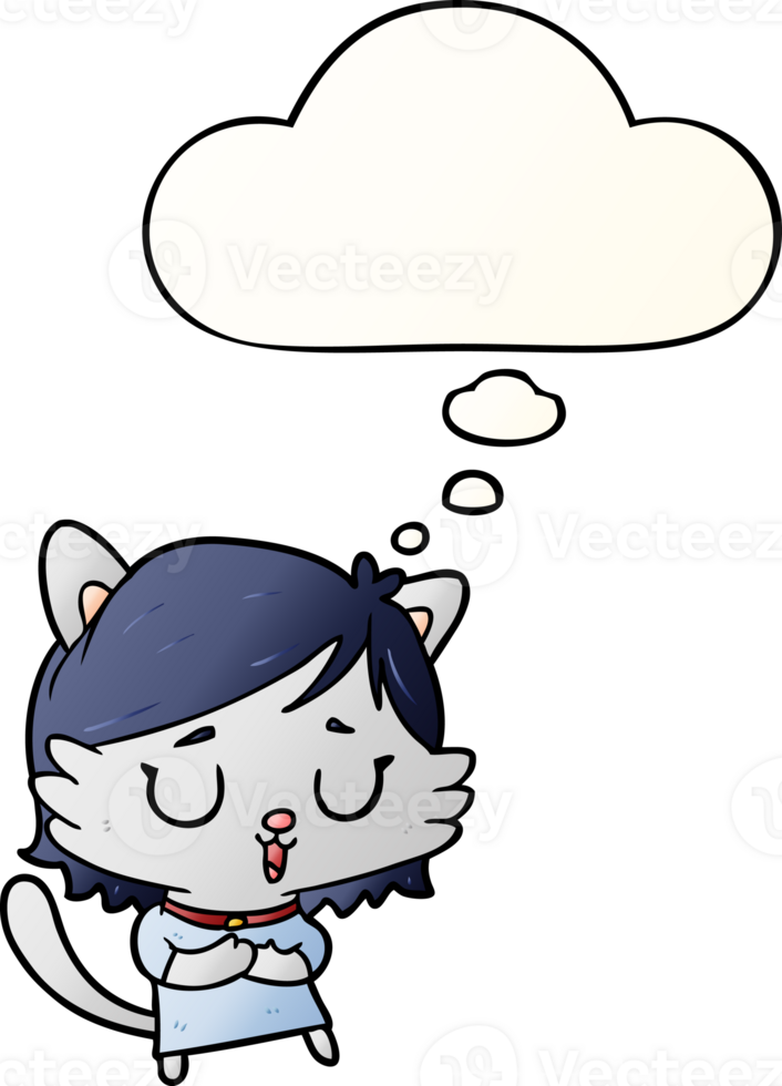 dibujos animados gato niña con pensamiento burbuja en suave degradado estilo png