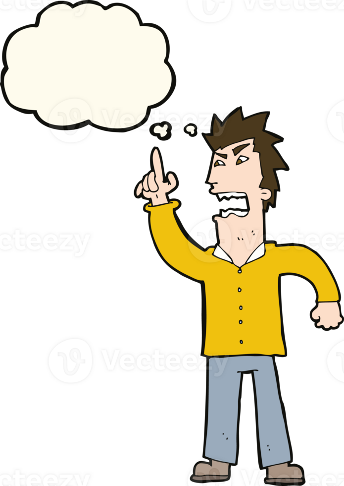 cartoon angry man making point with thought bubble png