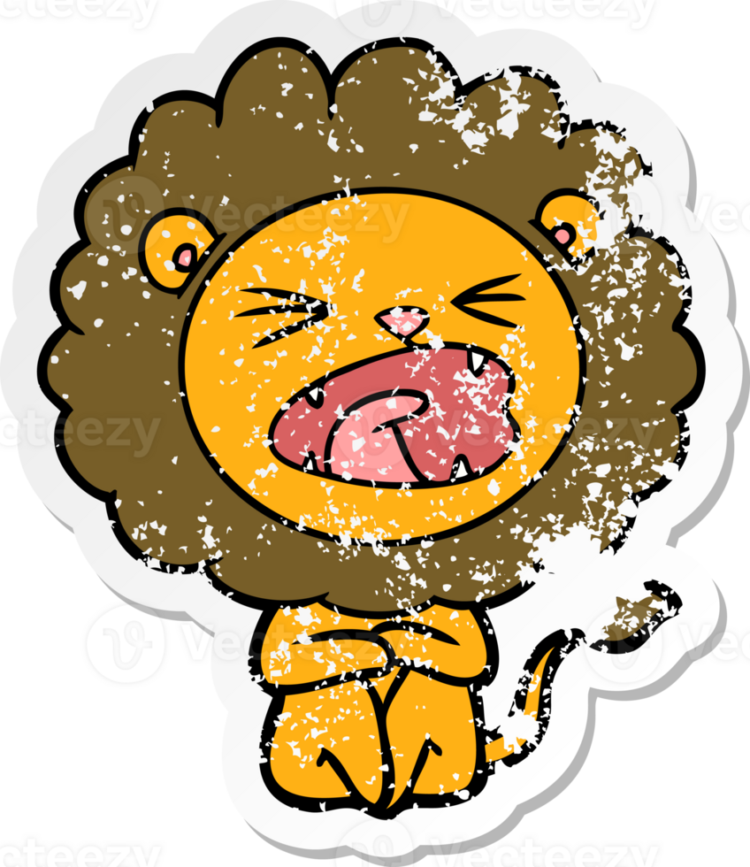distressed sticker of a cartoon angry lion png