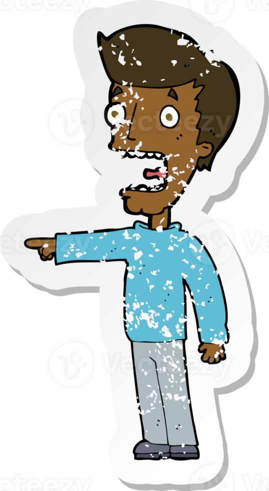 retro distressed sticker of a cartoon terrified man png