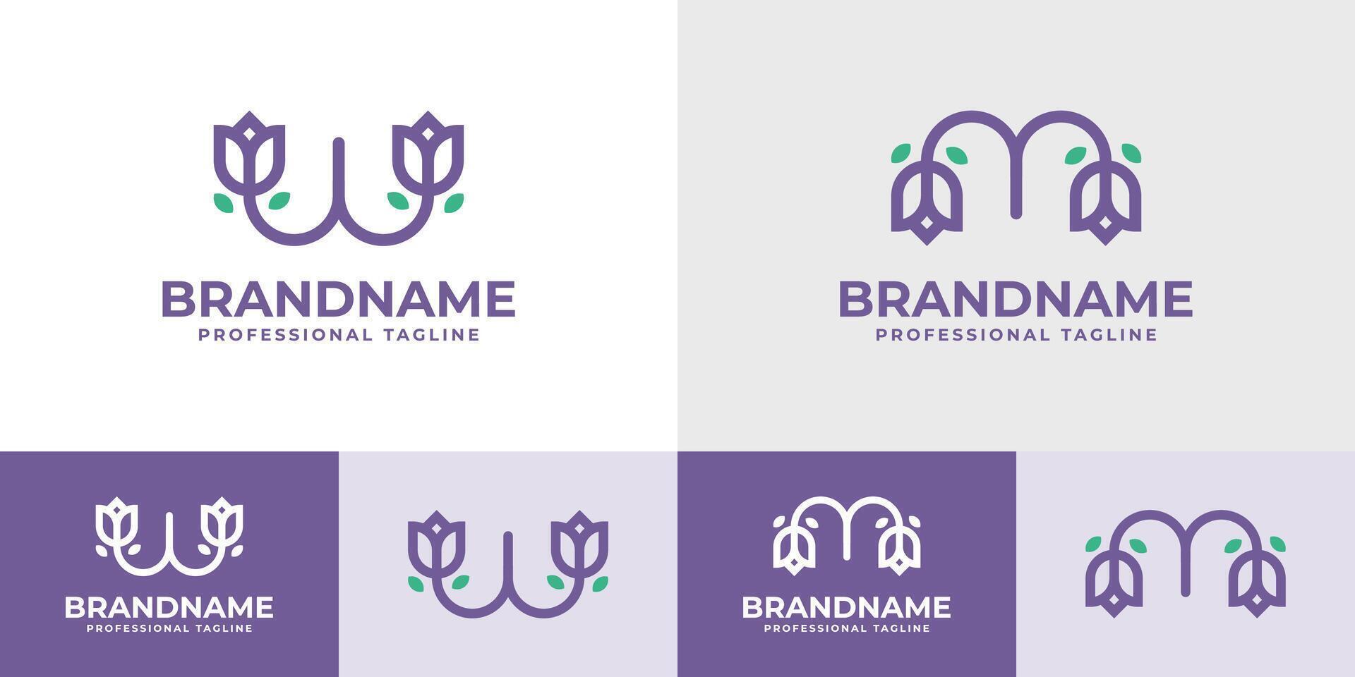 Initial M or W Tulip Flower Logo, for business related to flower with M or W initials vector