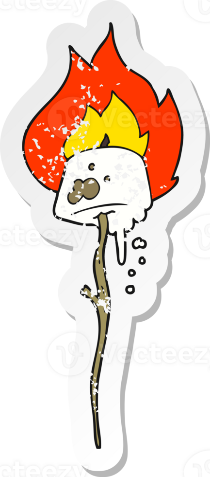 retro distressed sticker of a cartoon toasted marshmallow png