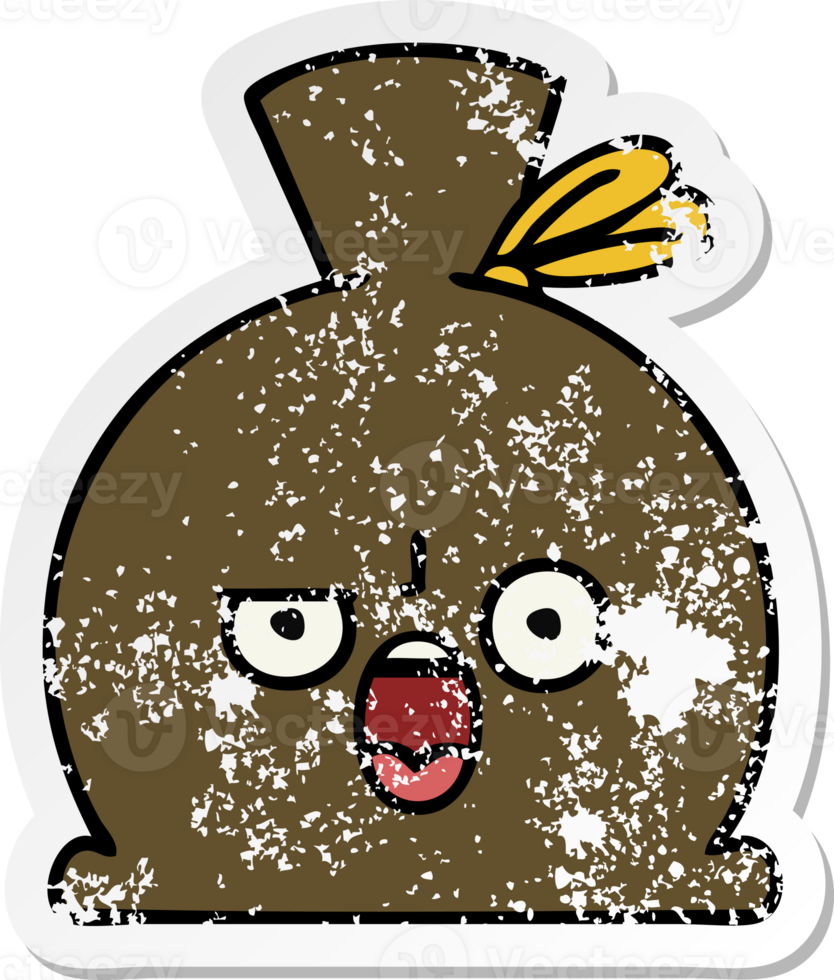 distressed sticker of a cute cartoon sack png