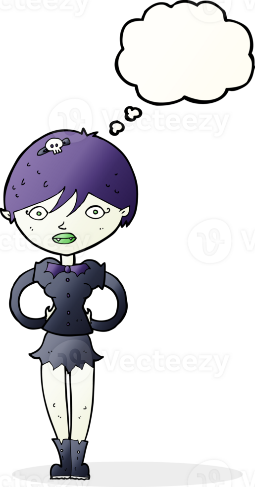 cartoon pretty vampire girl with thought bubble png