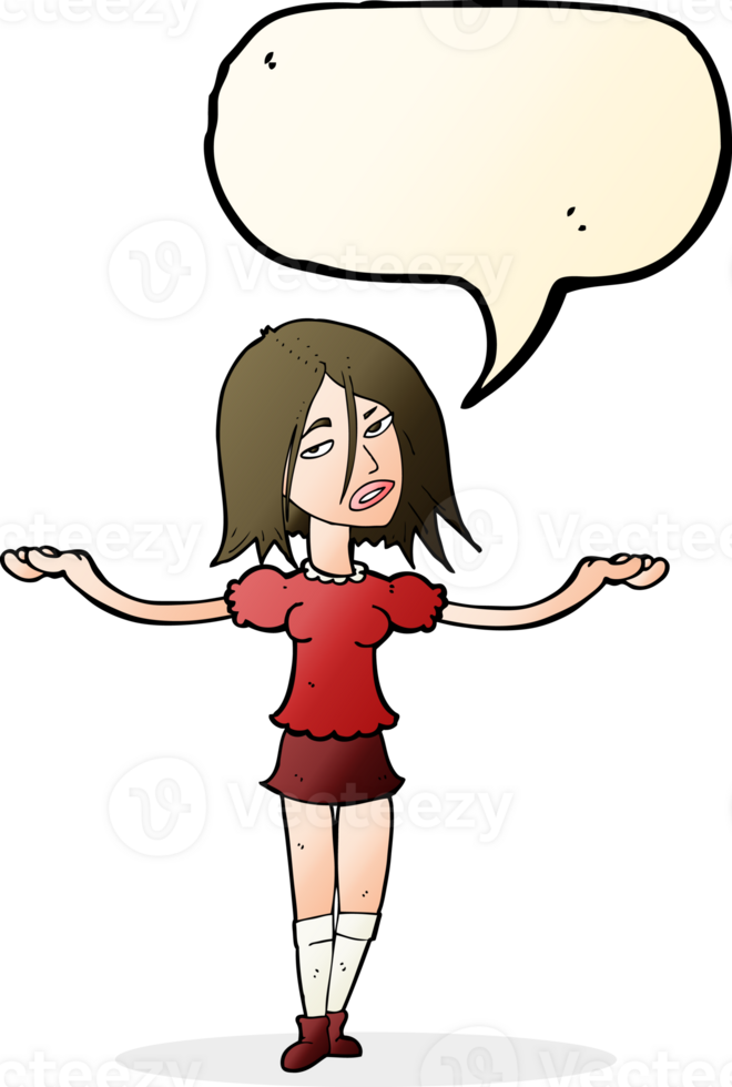 cartoon woman shrugging shoulders with speech bubble png