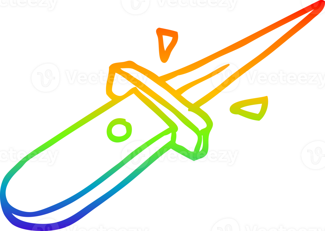 rainbow gradient line drawing of a cartoon flick knife snapping open png