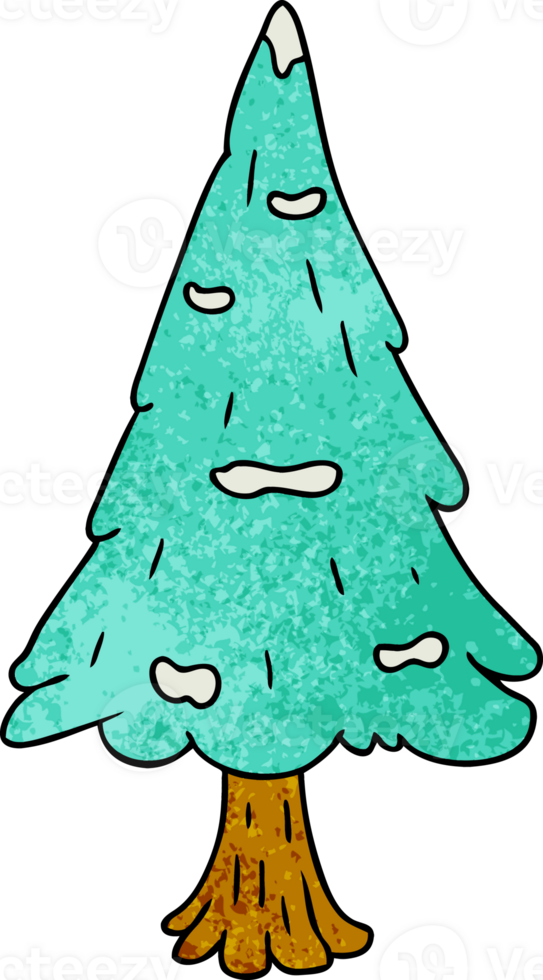 hand drawn textured cartoon doodle single snow covered tree png
