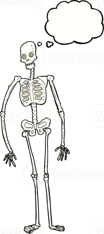 cartoon spooky skeleton with thought bubble png