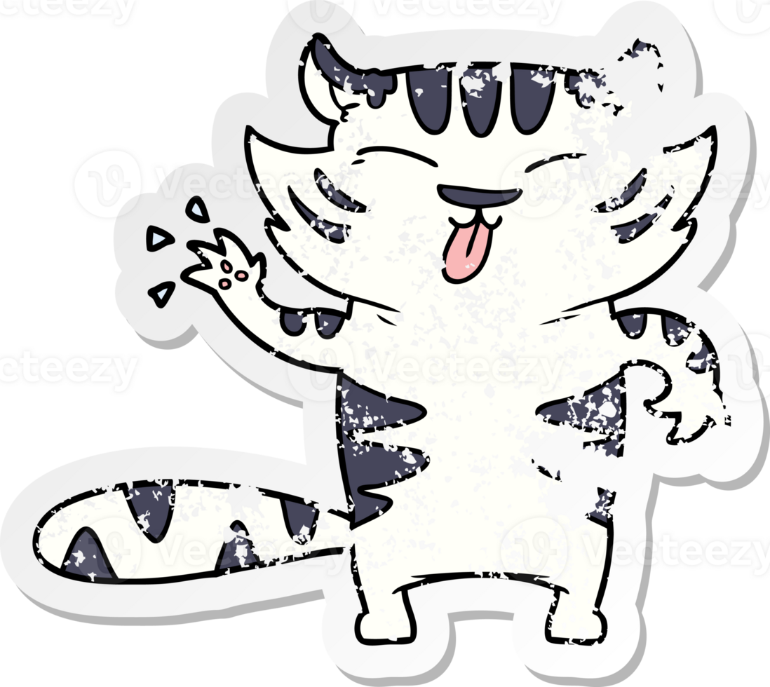distressed sticker of a cartoon white tiger png